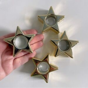 Vintage 90s Gold Tone Set of 4 Star Candlestick Holders Celestial Astrology